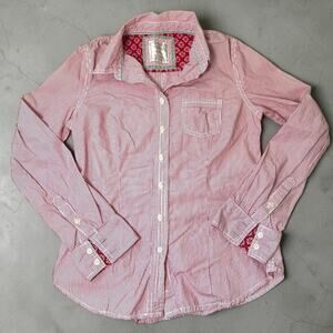 Y2K Old Navy Red White Pinstripe Fitted Button Up Shirt Women’s Medium Vintage